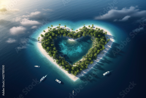 Abstract Heart shaped island in the middle of the ocean