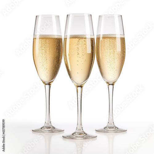 Glasses of Champagne on a plain white background