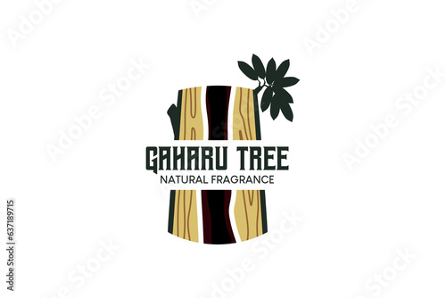 Agarwood tree logo design template, natural fragrant tree wood vector illustration
