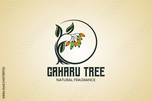 Agarwood tree flower logo design template, natural fragrant tree wood vector illustration