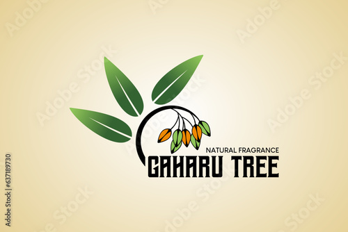 Agarwood tree flower logo design, natural fragrant tree wood vector illustration