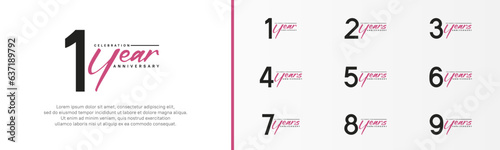 set of anniversary logo black color number and purple text on white background for celebration