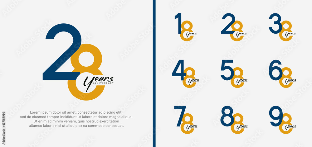 set of anniversary logo dark blue and orange color number on white background for celebration set of anniversary logo dark blue and orange color number on white background for celebration