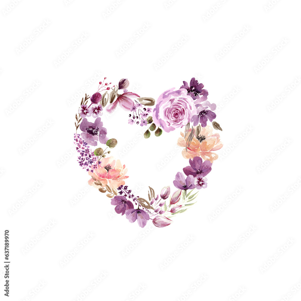 Watercolor floral heart