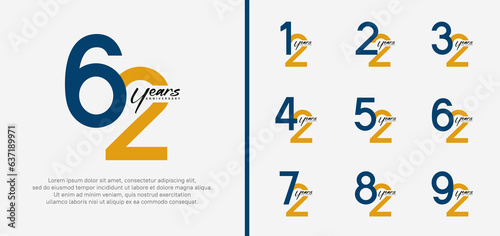 set of anniversary logo dark blue and orange color number on white background for celebration