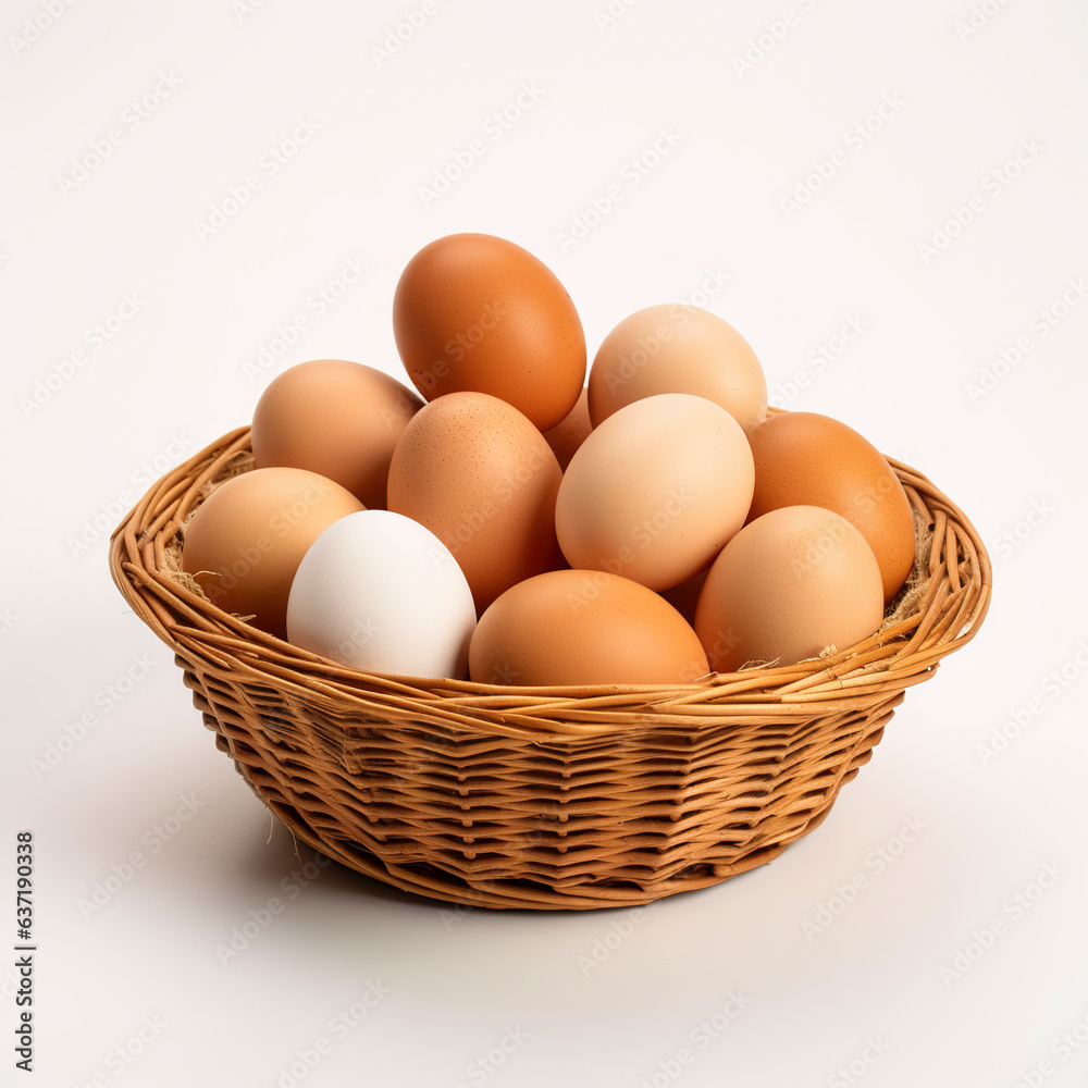 Eggs in a store basket isolated on plain white background Eggs in a store basket isolated on plain white background