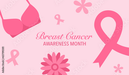 Breast cancer awareness month banner in flat design.