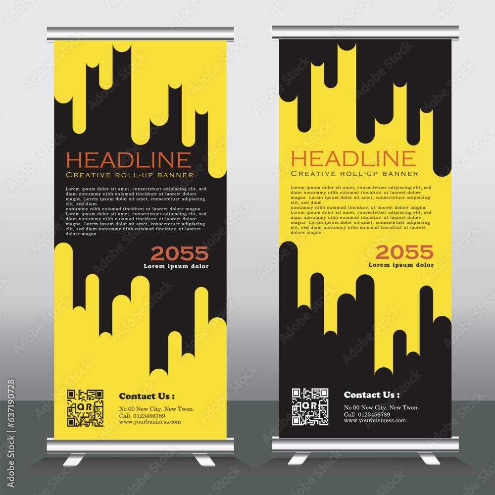 Vetor De Roll Up Banner Stand Design With Abstract Geometric Colorful vetor-de-roll-up-banner-stand-design-with-abstract-geometric-colorful