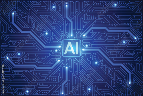 Artificial intelligence chipset on circuit board in futuristic concept technology artwork for web, banner, card, cover. Vector illustration
