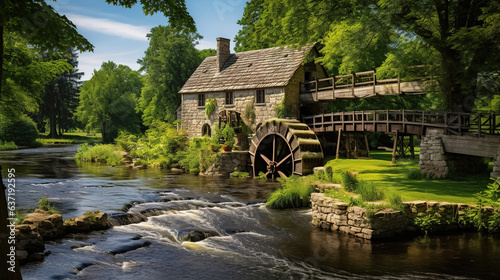 old mill in the village.Generative Ai