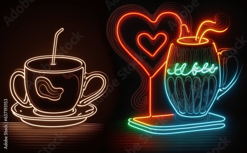 Neon sign  cup of coffee with heart