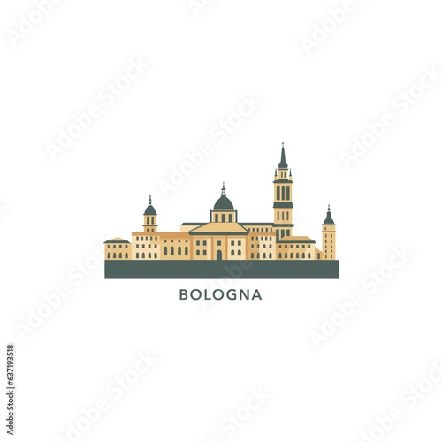 Italy Bologna cityscape skyline city panorama vector flat modern logo icon. Emilia Romagna region emblem idea with landmarks and building silhouettes, isolated clipart