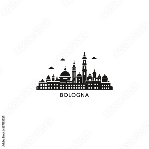 Italy Bologna cityscape skyline city panorama vector flat modern logo icon. Emilia Romagna region emblem idea with landmarks and building silhouettes, isolated clipart