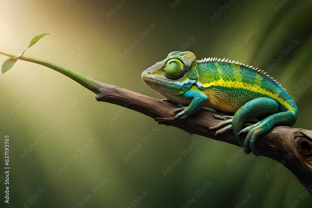 Fototapeta premium chameleon on a branch generated Ai