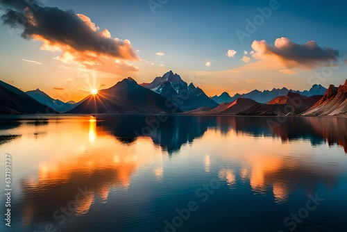 sunrise over the lake generated Ai