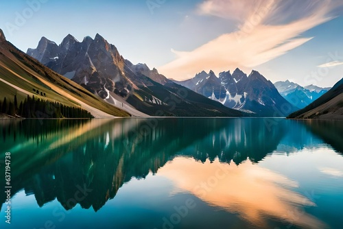 reflection of mountains in lake Generative AI