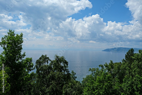 Different trees on the hills along the shore of Lake Baikal.
