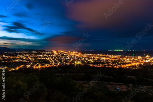 high angle nature background On the mountain overlooking the surrounding natural scenery, overlooking the sea, trees, rocks, trees, adventure tourism.