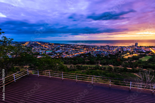 high angle nature background On the mountain overlooking the surrounding natural scenery  overlooking the sea  trees  rocks  trees  adventure tourism.