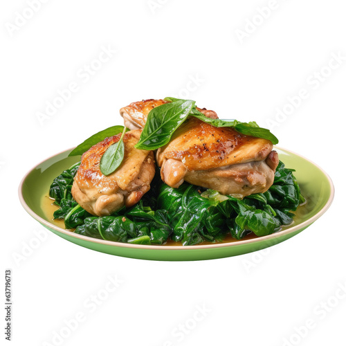 Healthy chicken and spinach dish on a plate with a green napkin