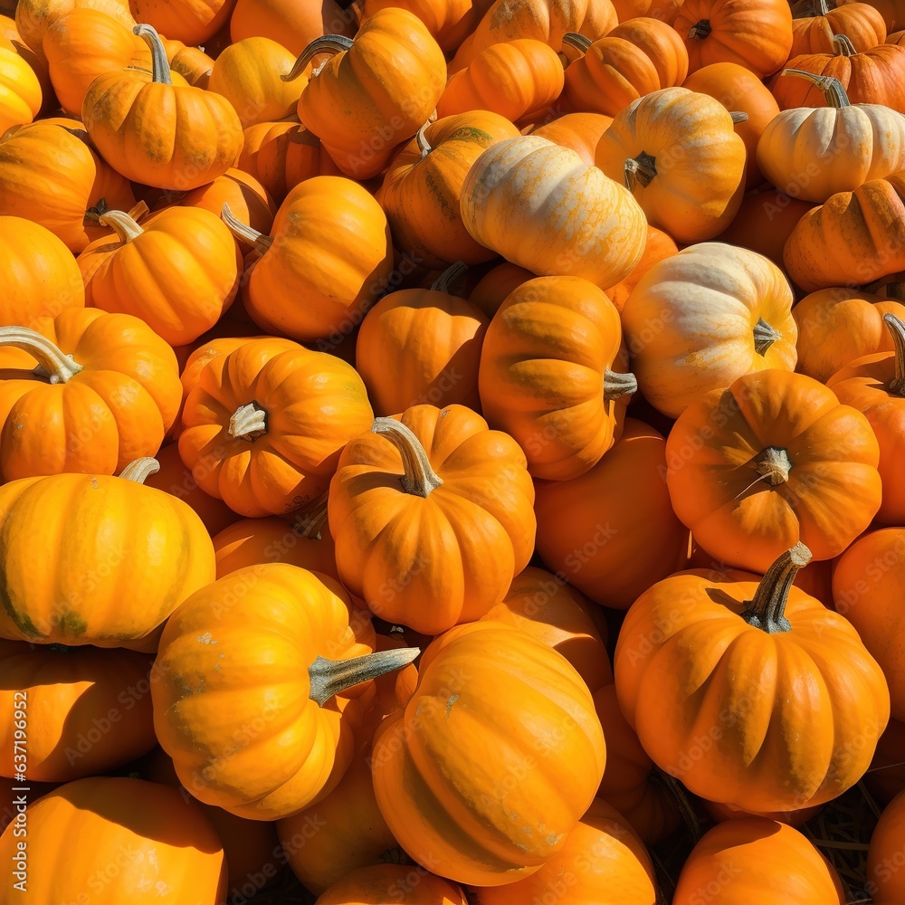 Several mini pumpkins at outdoor farmers market. Generative AI