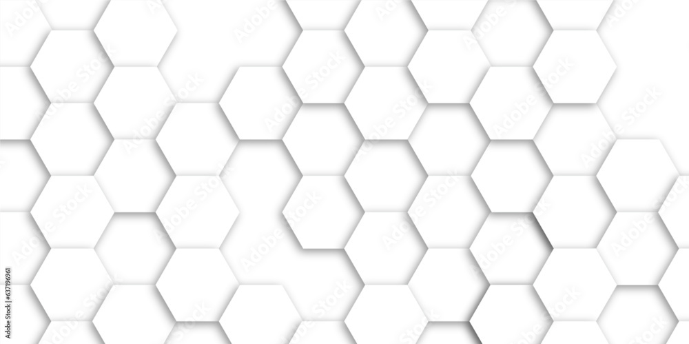 Abstract white hexagonal geometric background with shadow. Luxury White 3D futuristic honeycomb mosaic white background. Abstract white lines background. Vector Illustration. Abstract white hexagonal geometric background with shadow. Luxury White 3D futuristic honeycomb mosaic white background. Abstract white lines background. Vector Illustration.