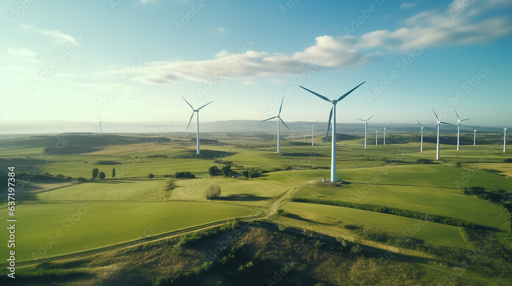 Fototapeta premium wind turbines in the field. Generative Ai