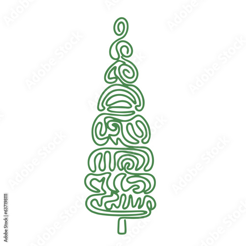 Abstract pine tree isolated on white background. Hand drawn line art fir tree. Doodle spruce outline vector illustration.