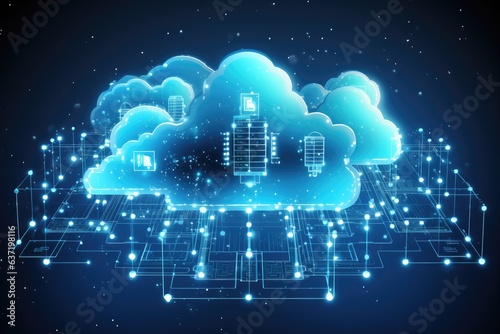Cloud technology concept, Data storage and transfer on cloud technology.