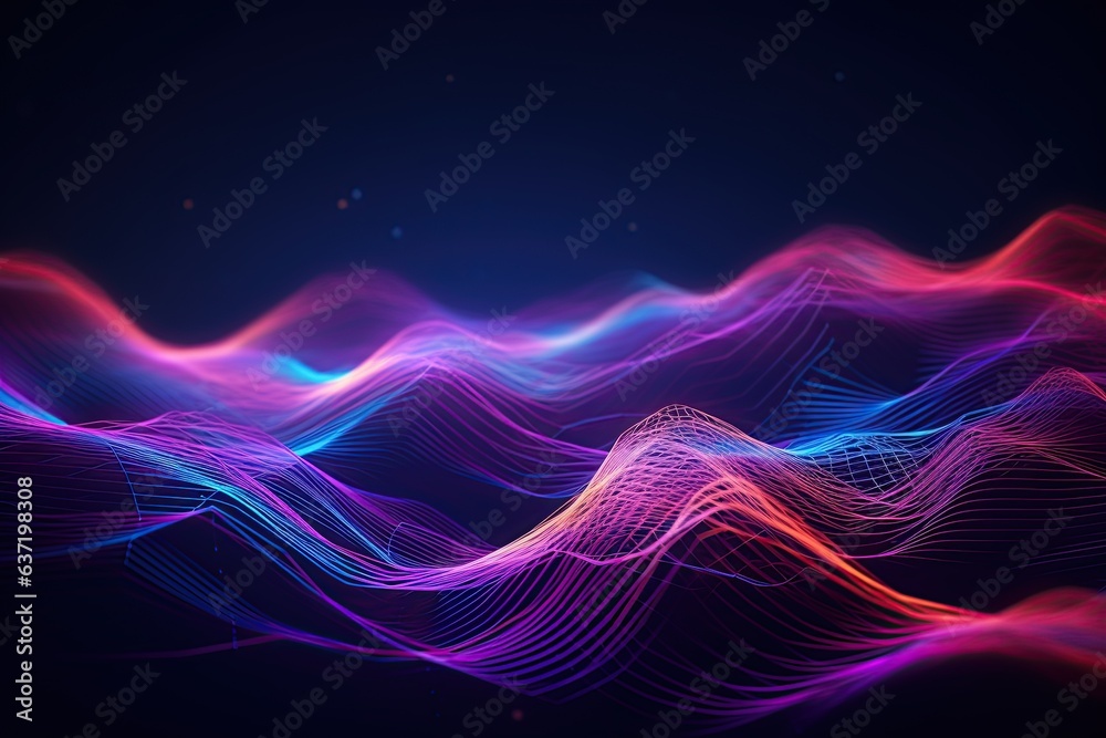 Abstract Wave digital background. Big data Network  connection technology science. Generated with AI