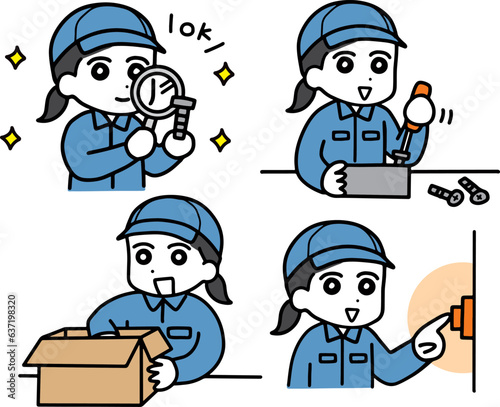 いろんな仕事をしている作業服の女性