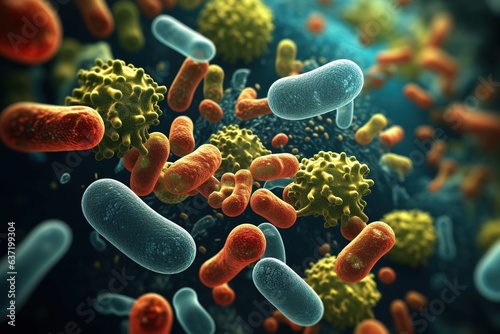 Bacteria and bacterium cells medical illustration of bacterial,Generated with AI photo