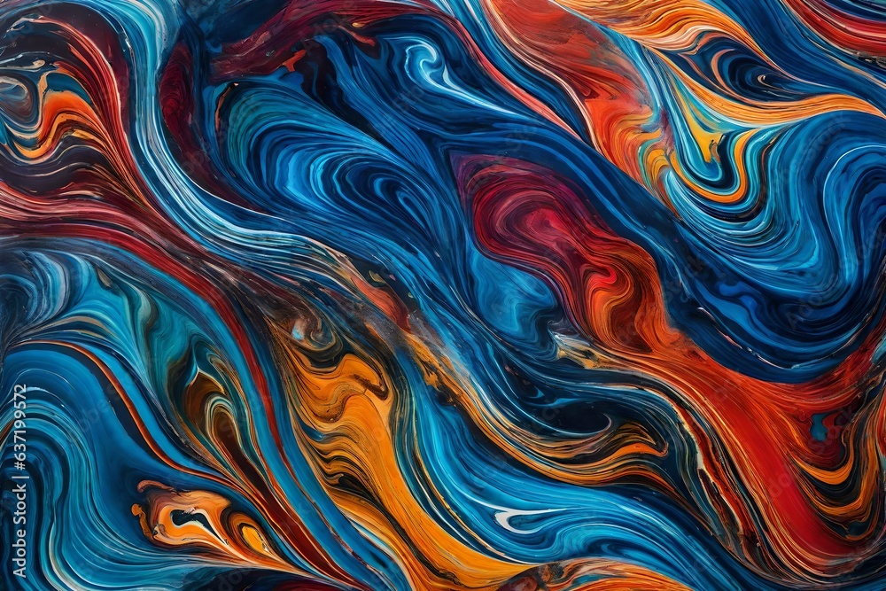beautiful abstract background with waves and swirls, orange and blue coloured pattern - Generative AI