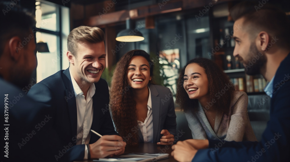 A Happy Diverse Team of Professionals Working Together at a Corporate Briefing, Professional Setting, Generative AI