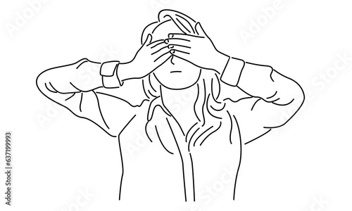 line art of woman closes his eyes with her hands