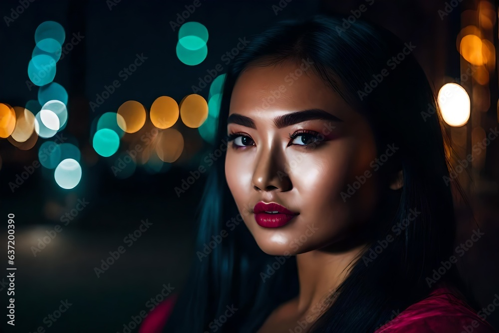 portrait of a brown woman at night - Generative AI