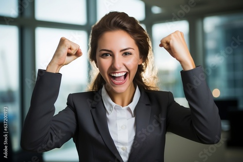 Young business woman celebrating victory, happiness and success