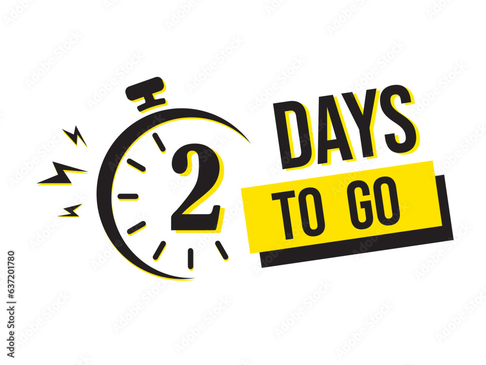 2 day to go last countdown icon. Two day go sale price offer promo deal timer, 2 days only, Countdown left days banner. count time sale. Vector illustration, number of days left badge for sale 2 day to go last countdown icon. Two day go sale price offer promo deal timer, 2 days only, Countdown left days banner. count time sale. Vector illustration, number of days left badge for sale
