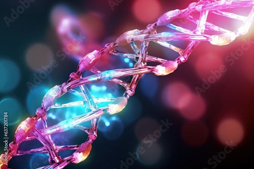 Abstract DNA Art digital background. DNA molecule. Computer illustration of a double two strands twisted into a double helix.Generated with AI