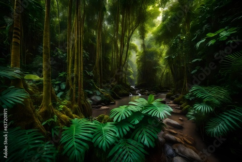 tropical forest in the jungle  beautiful Wallpaper  Landscape  and Background - Generative AI