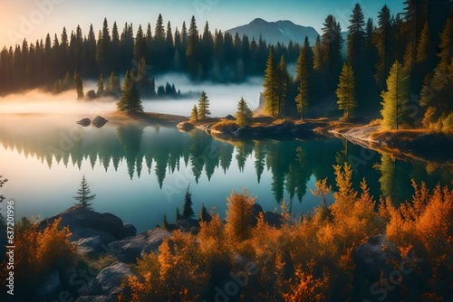 lake in autumn, beautiful Wallpaper, Landscape, and Background - Generative AI