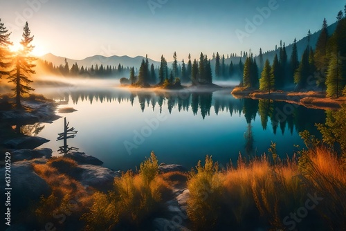 sunrise over lake, beautiful Wallpaper, Landscape, and Background - Generative AI
