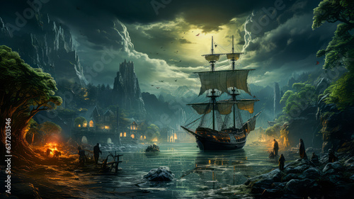 Digital Art of a Pirate Adventure in a Hidden Cove