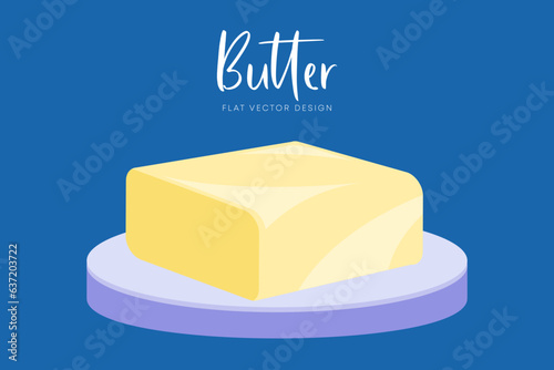 Vector butter flat design. Sliced farm dairy butter on a plate