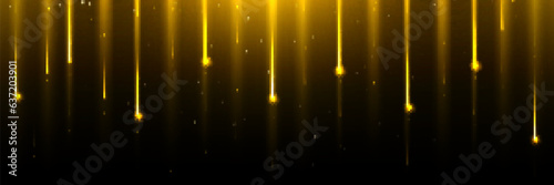 Gold star or comet shower rain space background. Golden meteor fall with glitter dust and sparkle. Magic luxury award curtain with firework particle. Meteorite falling tail effect glamour illustration