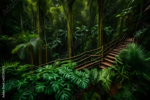 fern in the jungle  beautiful Wallpaper  Landscape  and Background - Generative AI