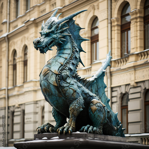 dragon statue in front of the palace, generative ai