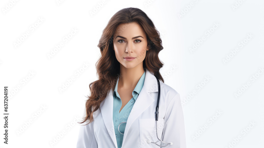 Portrait of smiling female doctor standing, generative ai Portrait of smiling female doctor standing, generative ai