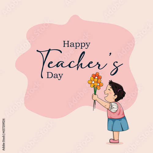 Vector Happy Teacher's Day Banner Illustration of Teacher and child with light background 