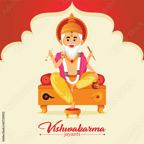Hand draw hindu god vishwakarma sketch and vishwakarma puja holiday background
 photo